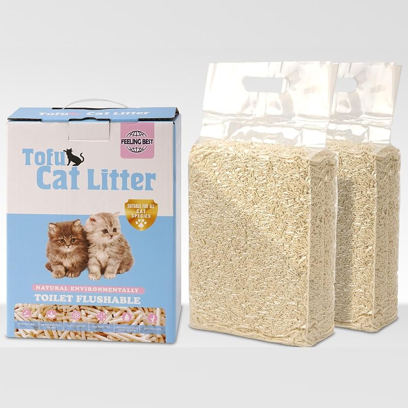 Areia de tofu para gatos FEELING BEST, aglomeração rápida e sem fragrância, 5,08 kg (pacote com 2)