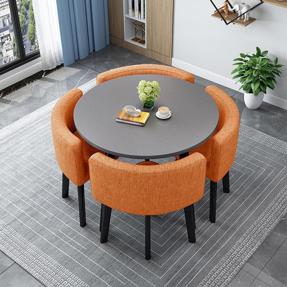 AYCDL Modern Dining Table Set with 4 Durable Chairs Compact Round/Square Kitchen Furniture Ideal for Home Conference and Meeting Rooms 90cm Size Stylish Rec,14-90cm