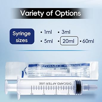 20mL Luer Lock Syringe (No Needle) - Sterile, Individually Wrapped - Pack of 10, Accurate Liquid Measurement, Leak-Proof Design