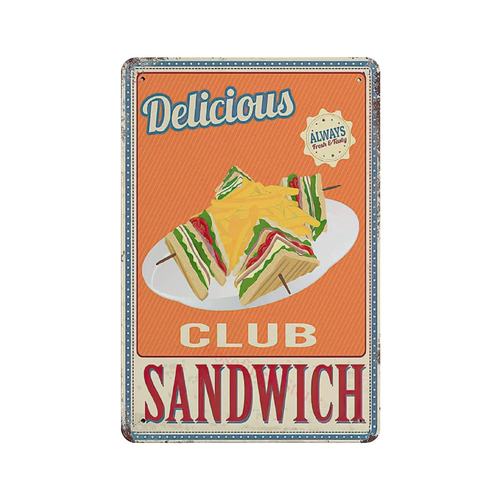 Metal Tin Sign Club Sandwich Vintage Tin Poster Metal Sign Wall Decoration Country Kitchen Home Garage Decor 12"x8"