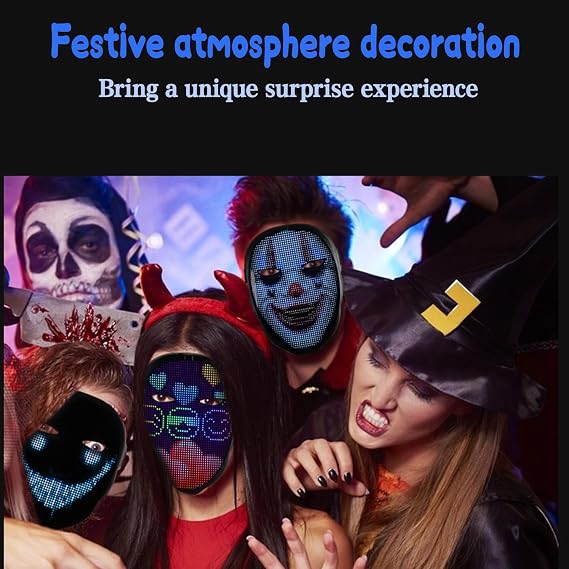 Programmable LED Mask with Gesture Sensing, Unisex LED Lighted Face Transforming Mask for Costume Cosplay Party Masquerade