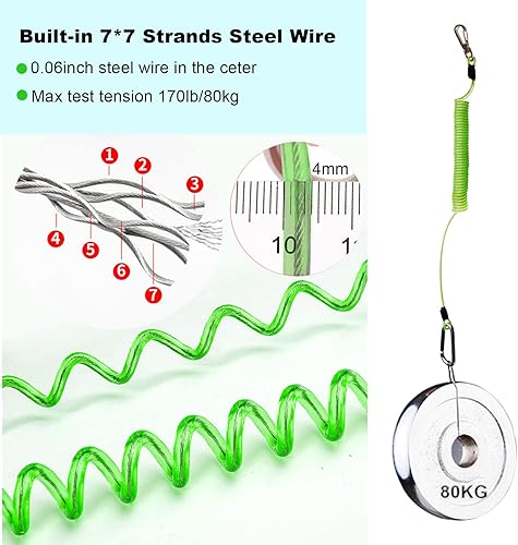 Miniatura 23 de Fishing Lanyard, Heavy Duty Coiled Lanyards Stainless Steel Wire Inside, Safety Rope Extension Cord Tether Retractable Fishing Accessories for Rods