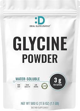 DEAL SUPPLEMENT Glycine Powder 3g Per Serving, 500g 1.1lb, Sleep Support* | Free-Form Glycine Amino Acid Supplement | Unflavored, Water-Soluble | Non-GMO, Gluten Free