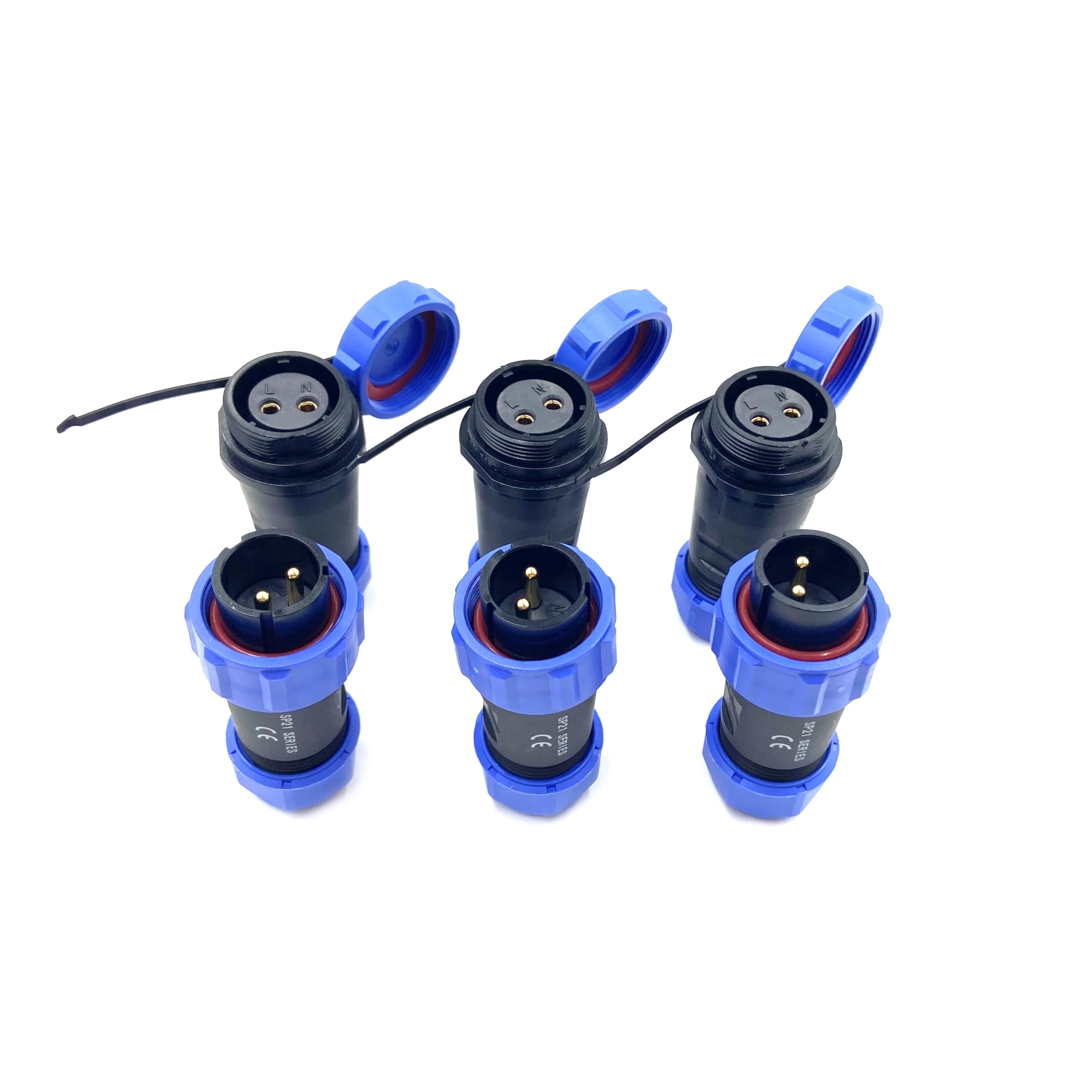 3 connettori per aeronautica SP21 a 2 poli, IP68 2 pin, spina aviazione senza saldatura, spina impermeabile per lampade esterne, 500 V 30 A (12 AWG cavo a vite crimpatura)