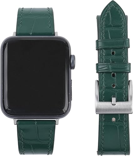 Handdn Bands Compatible with Apple Watch Band 49mm 45mm 44mm 42mm 41mm 40mm 38mm Men Woman Alligator Leather Wristband Replacement Band Compatible
