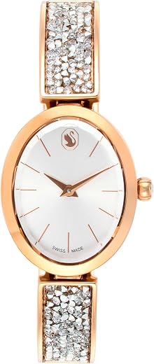 Swarovski Crystal Rock Oval Watch, Swiss Made, Crystal Bracelet, Rose Gold-Tone Finish