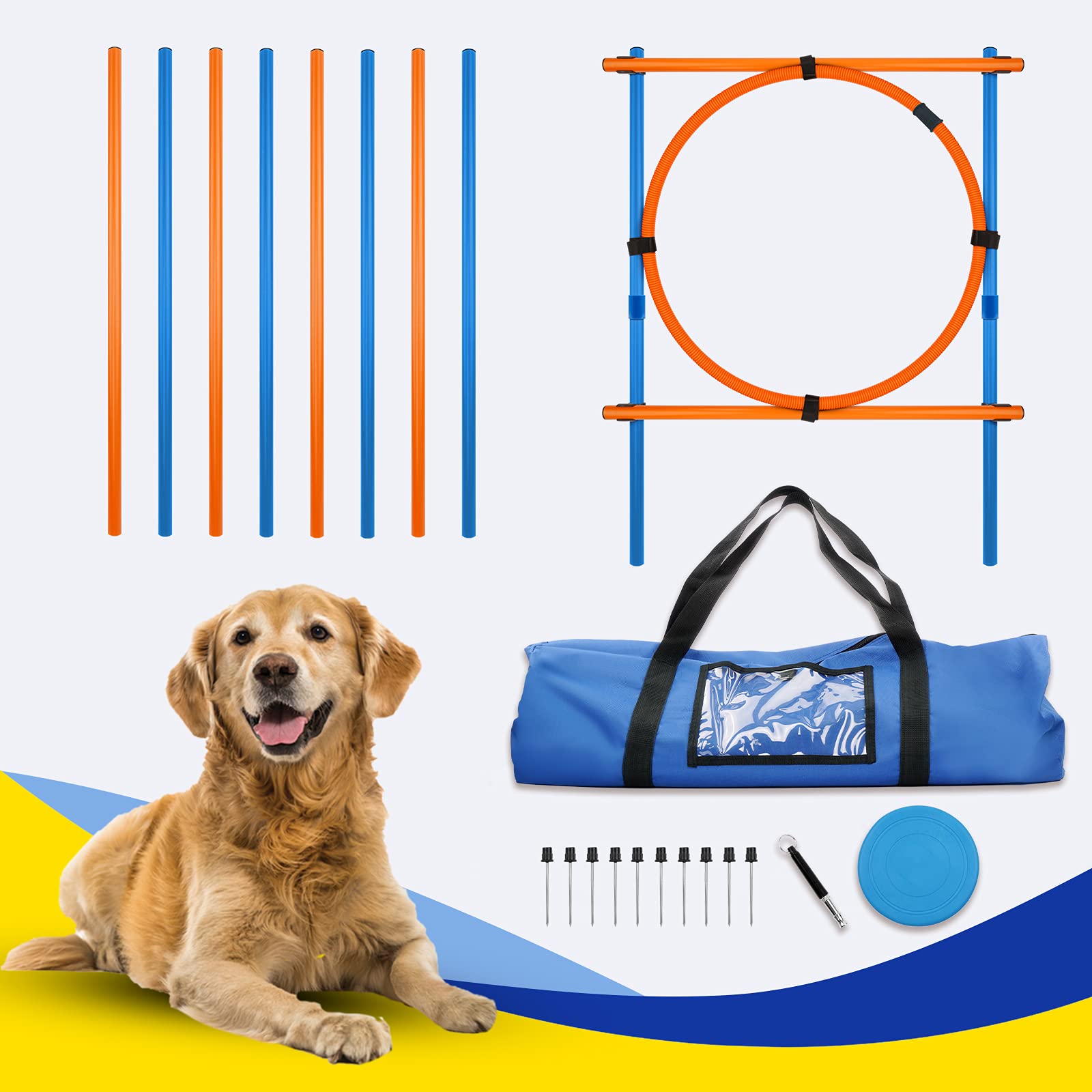 YON.SOU. Dog Agility Training Equipment Set Obstacle Course Training Kit (with Dog Agility Jump& Hoops, Frisbee Training Whistle, Carrying Bag) (Dog Obstacle)