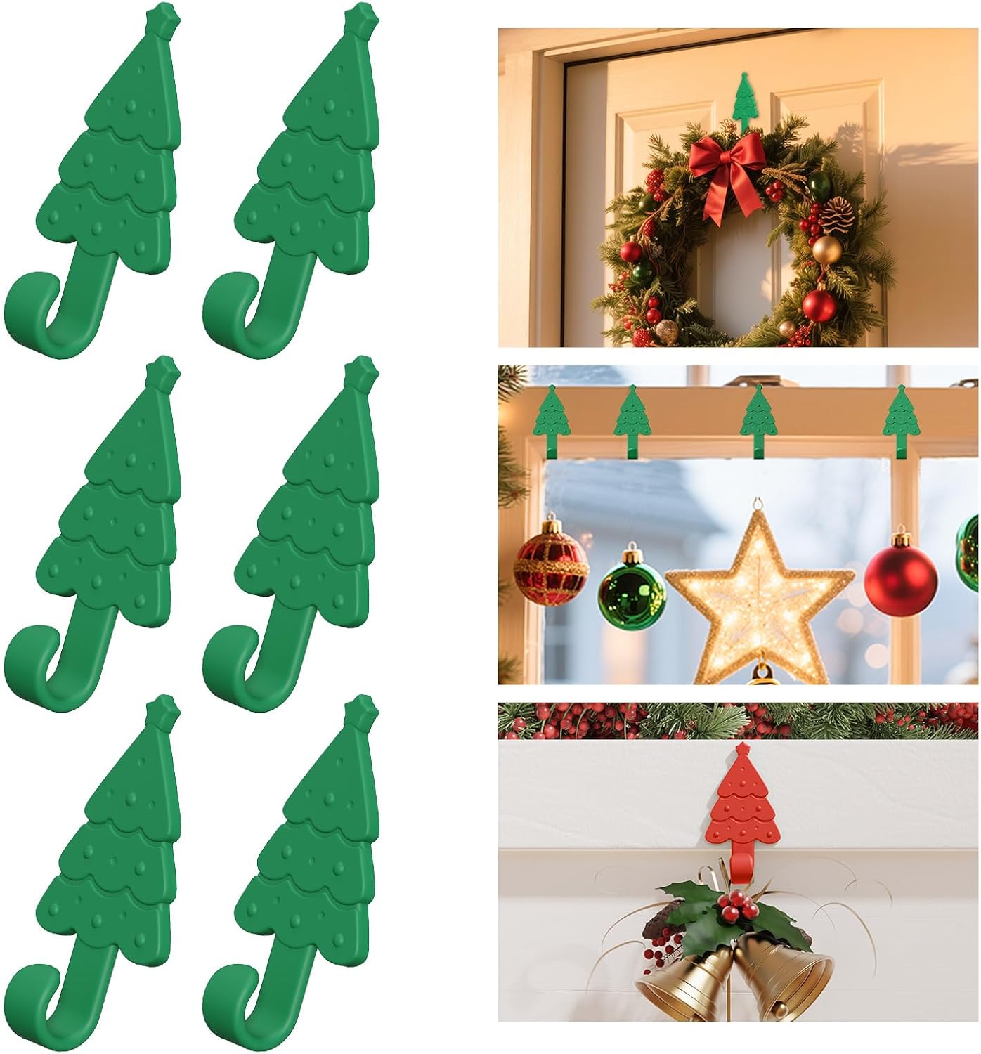 Christmas Garland Hook, Stocking Hooks for Mantle, Heavy Duty Adhesive Mantle Hooks for Garland and Christmas Stockings, Stocking Holders for Fireplace Decoration, Removable-6Pcs
