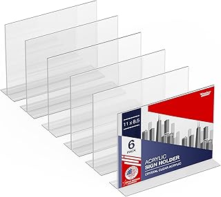 Acrylic Sign Holder 11 x 8.5 - Acrylic T Shape Table Top Display Stand, 6 Pack, Double Sided, Bottom Load, Landscape Style Menu Ad Frame. Perfect for Restaurants, Promotions, Photo Frames, Classroom