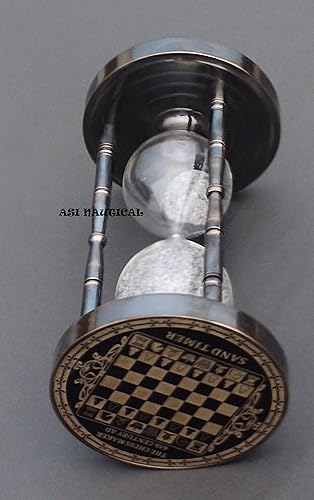 Miniatura 3 de Temporizador de reloj de arena antiguo náutico de 5 minutos, reloj de arena de latón macizo con ajedrez en ambos lados (sin brújula)