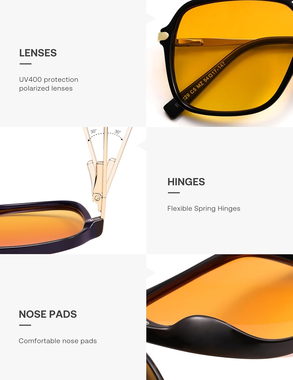 SOJOS Sunglasses for Women & Men, Square, Retro, Polarized Lens, Trendy Aviator, 90s Shades - Image 4