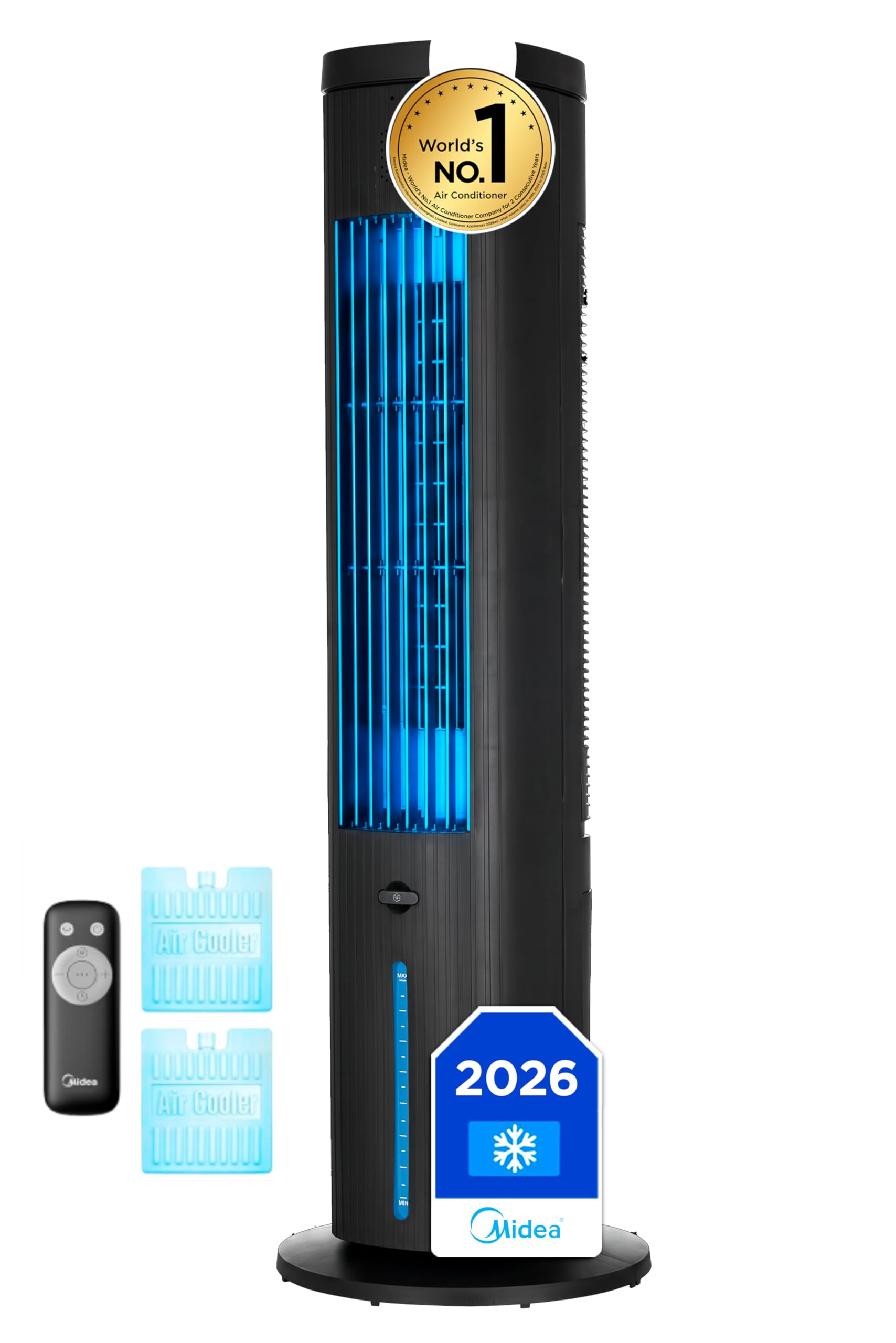 MIDEA Climatizador Evaporativo 3 en 1 con Mando a Distancia - Ventilador de Agua, Enfriador de Aire, Humidificador de 3 Velocidades, Oscilación 85º - Climatizador Frio Silencioso con Tanque de Agua 5L
