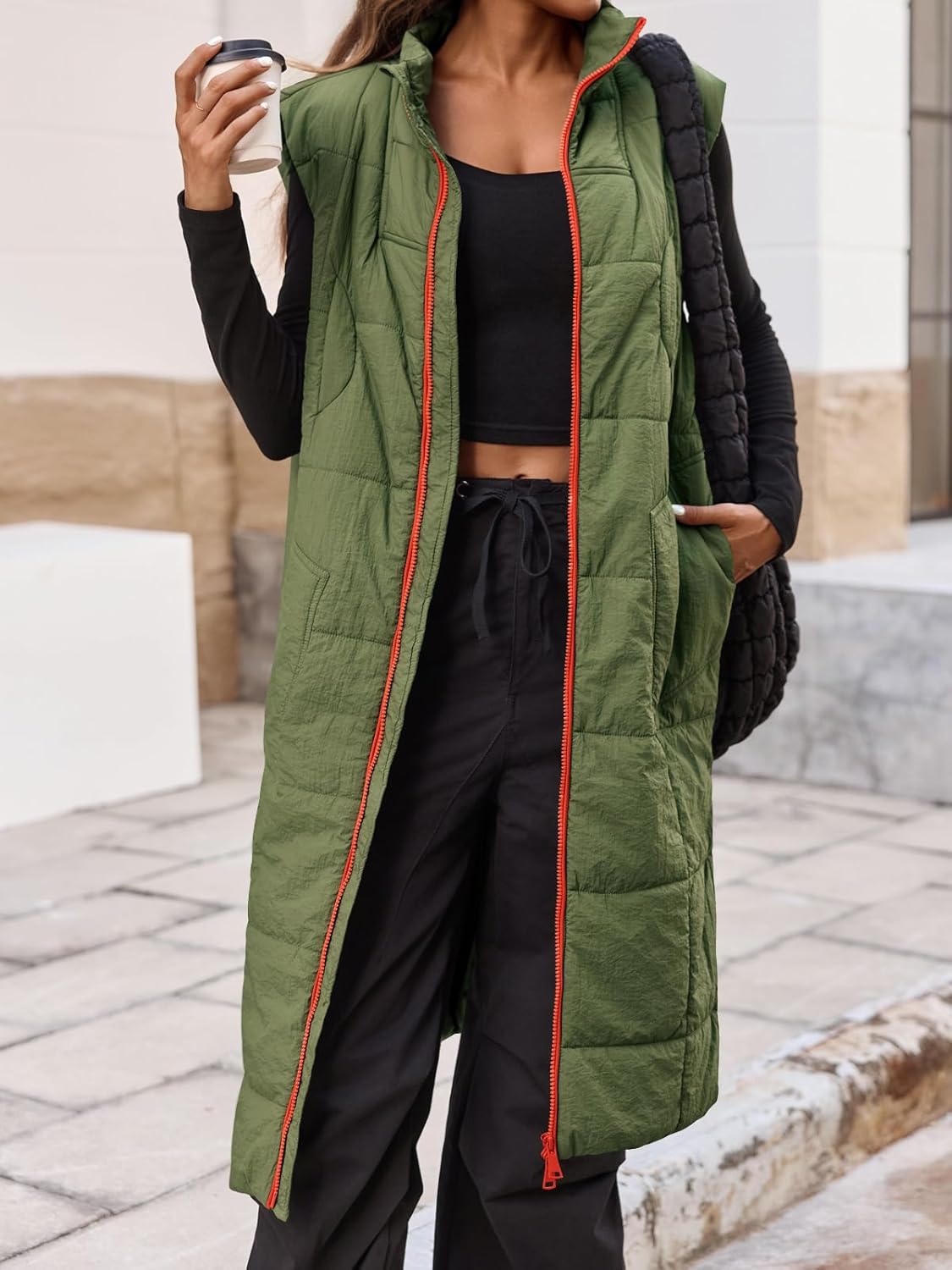 Cicy Bell Womens Long Quilted Puffer Vest Lightweight Sleeveless Winter Jackets Side Slit Packable Coats