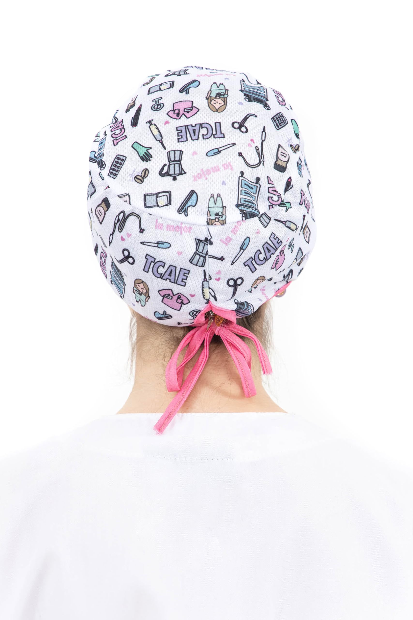 Enfermera en apuros Gorro Quirófano Rosa para TCAE | Tela Elástica y Algodón, Unisex, con Cintas Elásticas Ajustables, Antibacteriano y Lavable