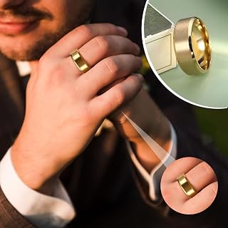 14k Gold Plated Stainless Steel Rings for Men Women 8MM Wedding Band Rings Simple Mens Ring Size 6-14
