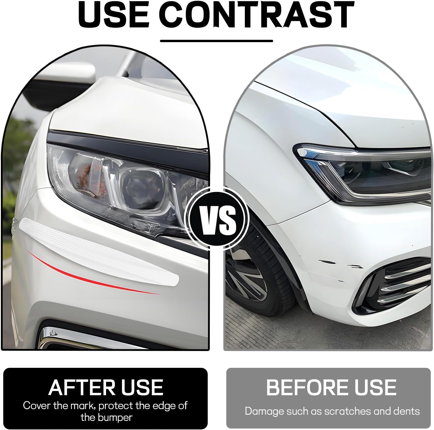 2PCS Anti-Collision Car Bumper Guard Strip, Anti-Scratch Car Bumper Protector Trim, Carbon Fiber Front and Rear Bumper Guard Sticker, Universal Exterior Car Accessories (White)