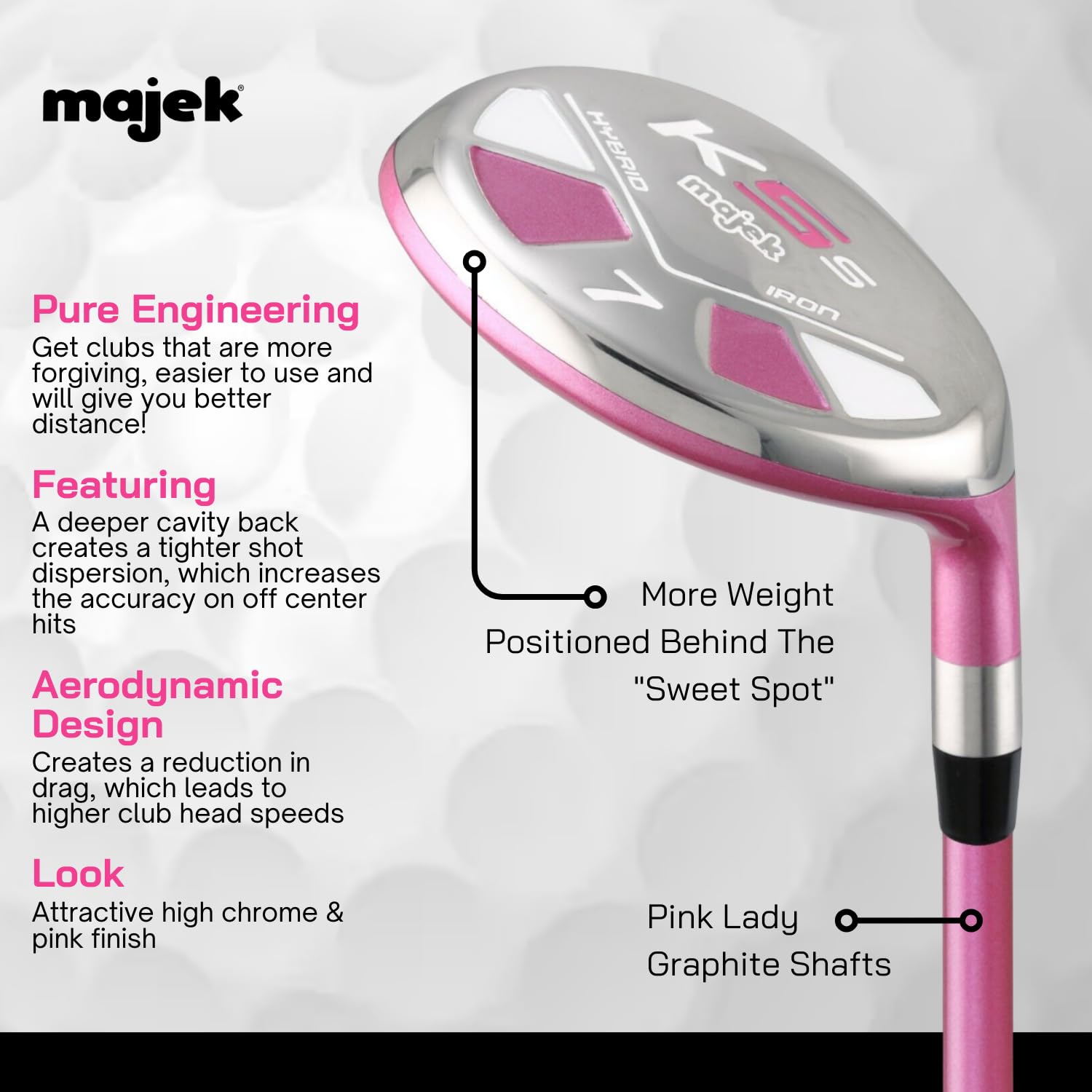 Majek Pink Senior Damen Golf-Hybriden Eisen Set New Senior Women Best All True Hybrid Ultra Light Weight Forgiving Fuchsia Woman Komplettpaket beinhaltet 4 5 6 7 8 9 PW SW All Lady Flex Utility Clubs