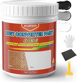 3-in-1 Rust Converter Paint for Metal, Long-lasting Rust Reformer, Primer & Quick-Dry Protective Coating, Water-Based & VOC-free Rust Inhibitor for Automotive, Trailer,Chassis,Tools – White, 35 OZ