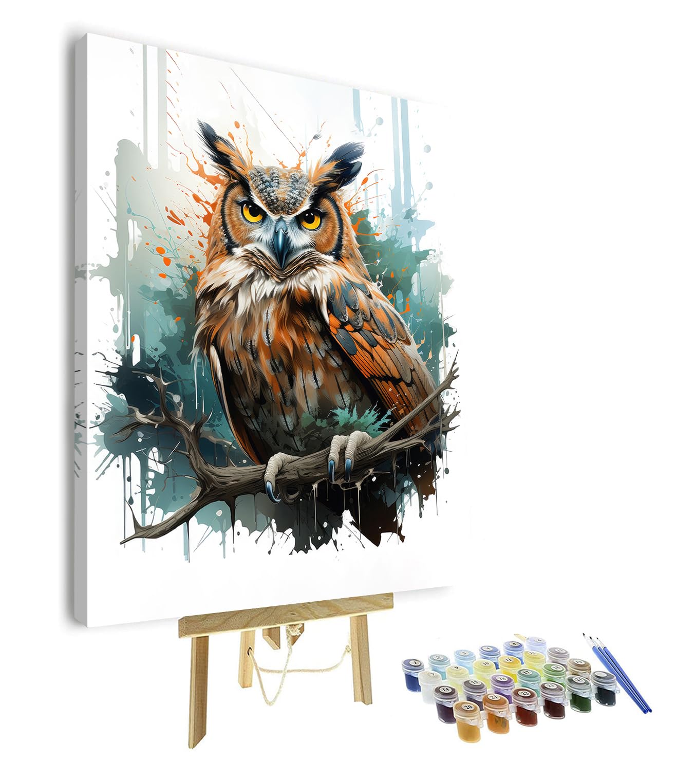 TISHIRON Paint by Numbers for Adults Owl, Animal Paint by Numbers Kit for Adults, Acrylic Paint by Numbers Kits on Canvas, DIY Oil Hand Painting Drawing for Home Decor 16"x20"(Framed)