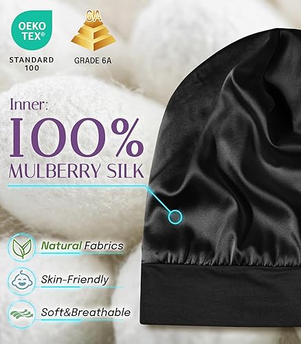 Miniatura 2 de OLESILK Gorro de Seda para Bebé de 0-6 Meses - Gorro de Cabello para Niños Pequeños de Seda de Morera 100%, Gorro de Noche Ajustable para Dormir