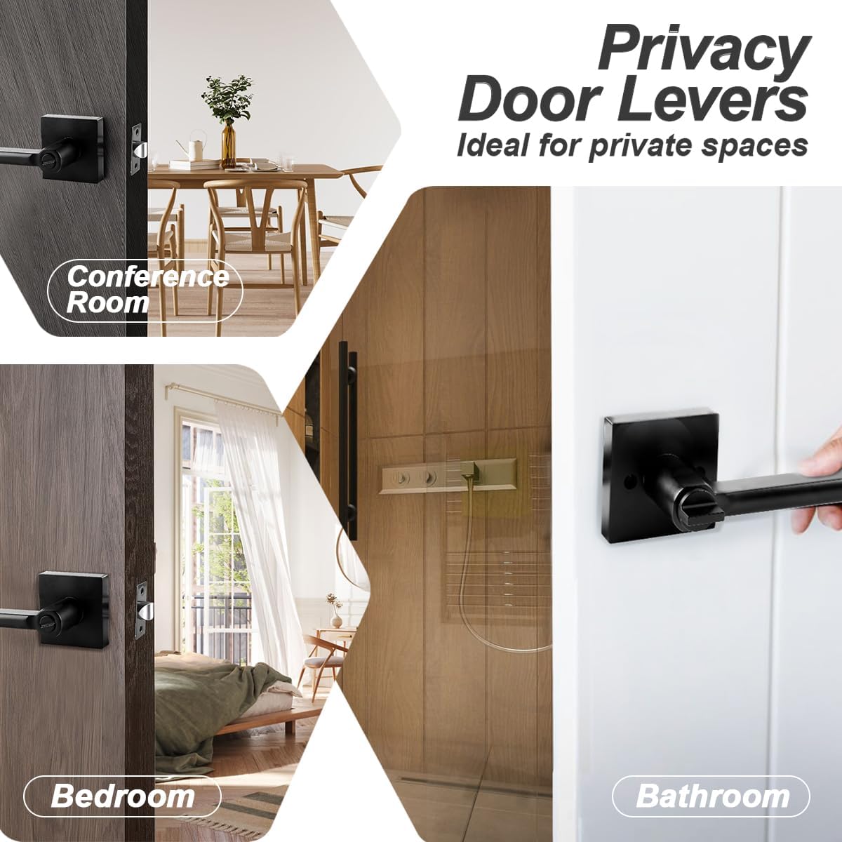 KAMOTA Privacy Door Levers, 10 Pack Matte Black Door Handles, Interior Keyless Door Lock, Left and Right Hand Reversible Doorknob, for Bed and Bathroom