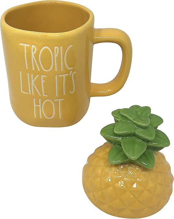 Rae Dunn Coffee Mugs with Decorative ceramic Lids (Tropic Like Its Hot)