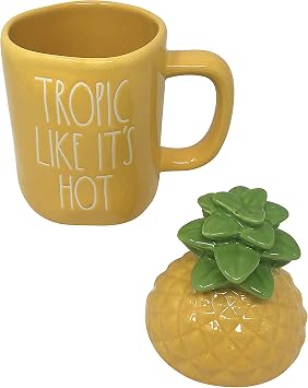 Rae Dunn Coffee Mugs with Decorative ceramic Lids (Tropic Like Its Hot)