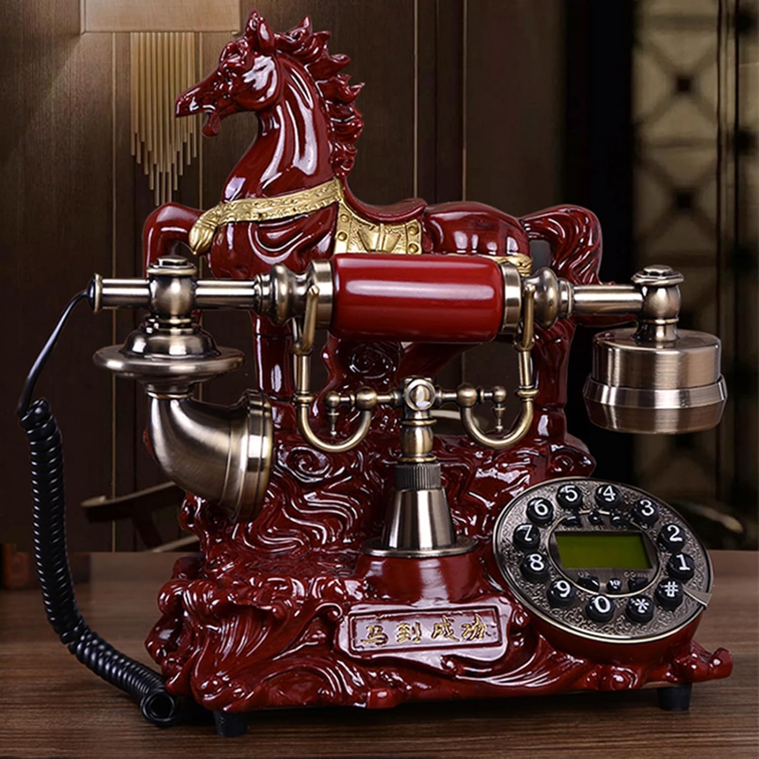 Corded Retro Phone Push Button Desk Phone Antique Design Landline Telephone Vintage Decorative Telephone Old Fashioned Phones with Caller Id/Redial/Hands-Free Green,Red