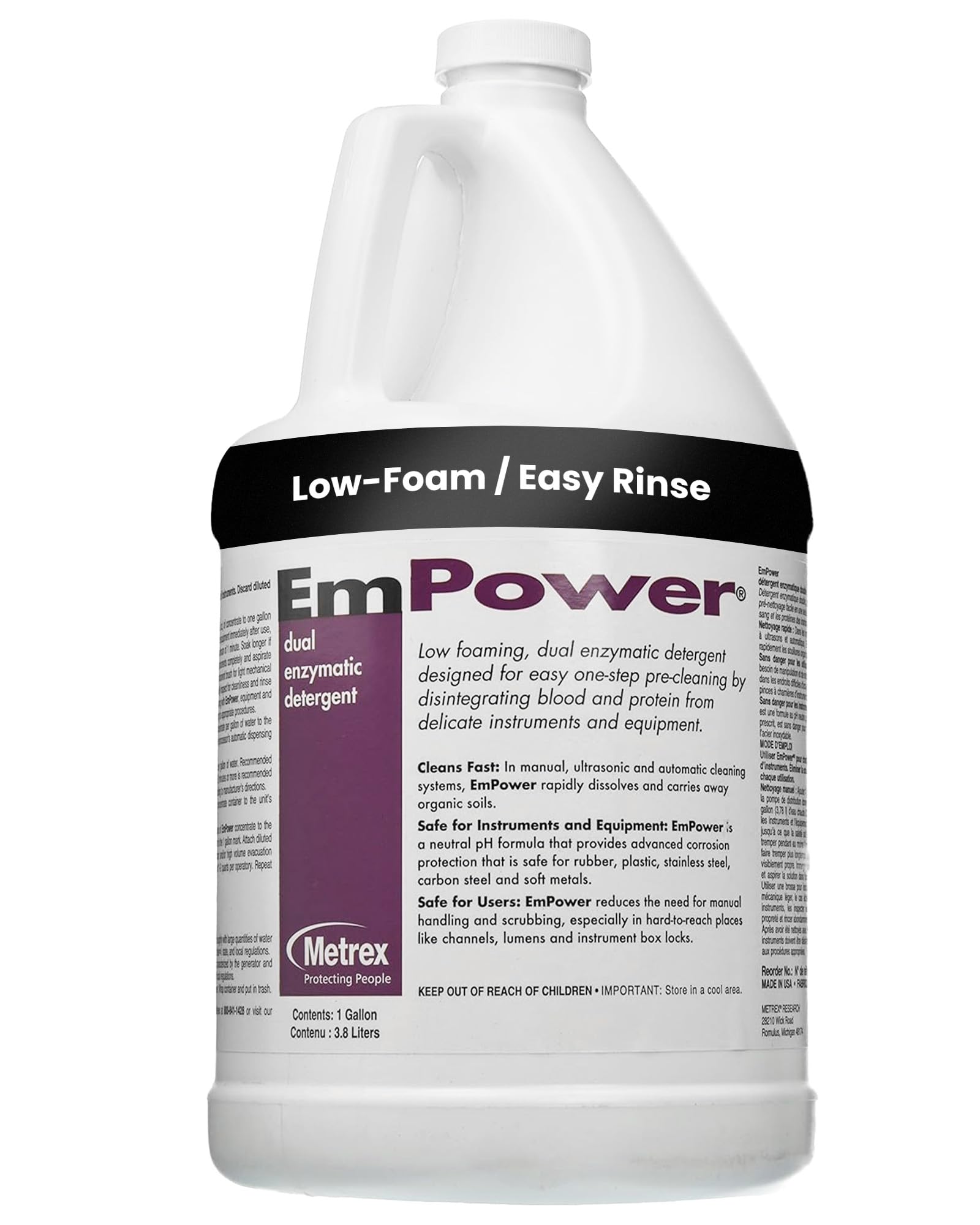 EmPower Dual-Enzymatic Detergent – Enzyme Cleaner for Medical Equipment & Surgical Tools, Low-Foaming Enzymatic Pre-Cleaner with Protease, Amylase & Lipase – Safe for Metal, Plastic & Glass (1 Gallon)