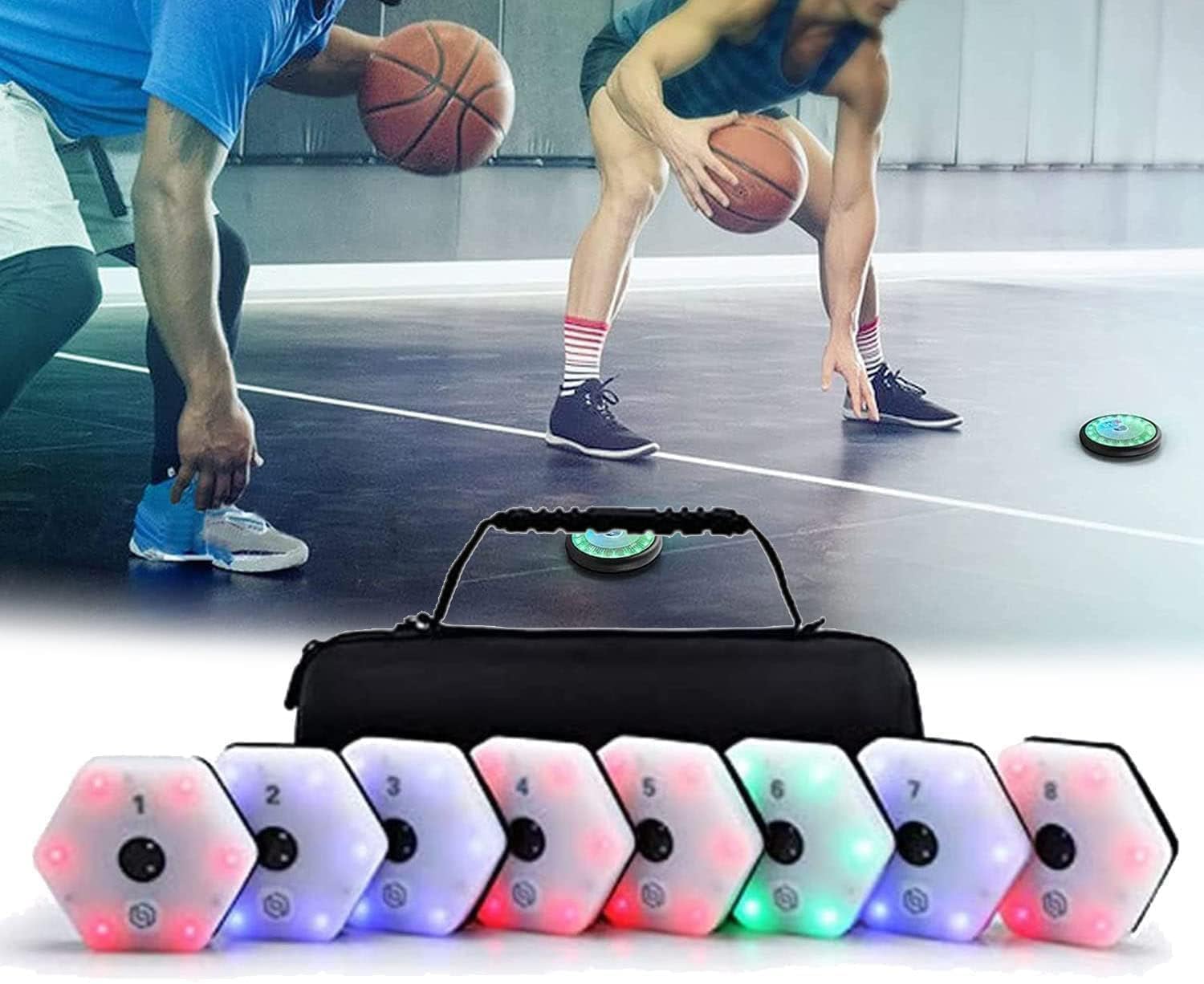 Sports Agility Lights Training Kit, 8Pcs Reaction Training Lights, Automatic Brightness Adjustment, Viewing Angle Increased to 270°, App Connectivity, for Basketball, Fitness, Football, Boxing