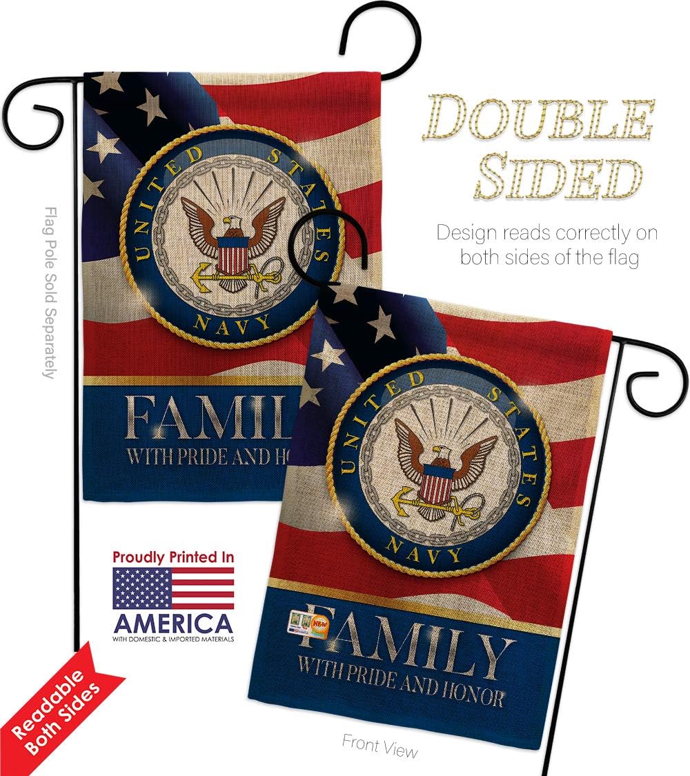 Navy US Family Honor Burlap Garden Flag Armed Forces USN Seabee United State American Military Veteran Retire Official Small Decorative Gift Yard House Banner Double-Sided Made In USA 13 X 18.5