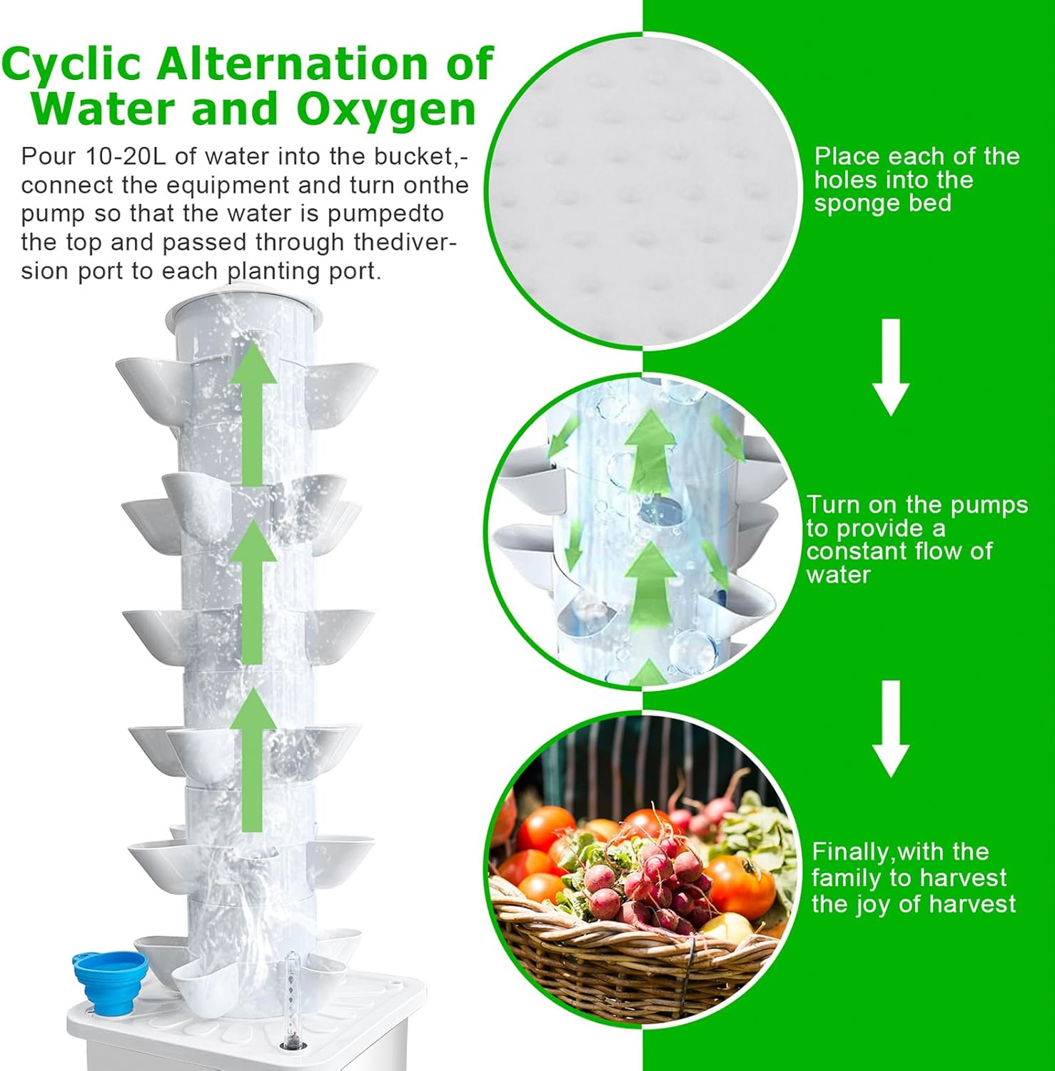 Hydroponics Tower Growing System 30-Plant Vertical Planter Germination Kit Indoor Smart Garden Vegetable Plant Kit with Pump and Movable Water Tank Gift for Gardening Lover (30Holes)