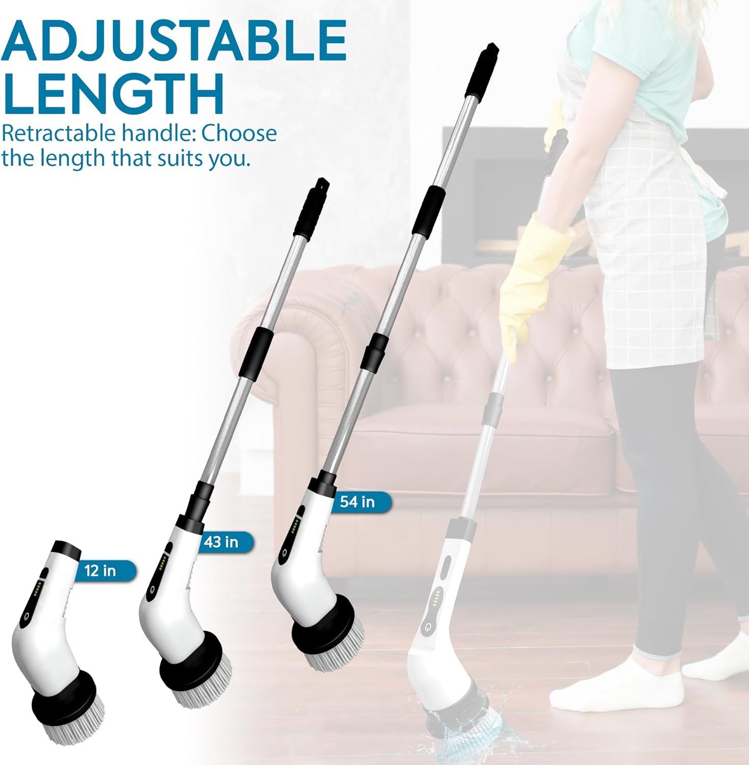 DeliveryPacket Electric Spin Scrubber Shower Scrubber with Long Handle Cordless Spin Brush for Cleaning with 9 Replaceable Brush Heads, Rechargeable