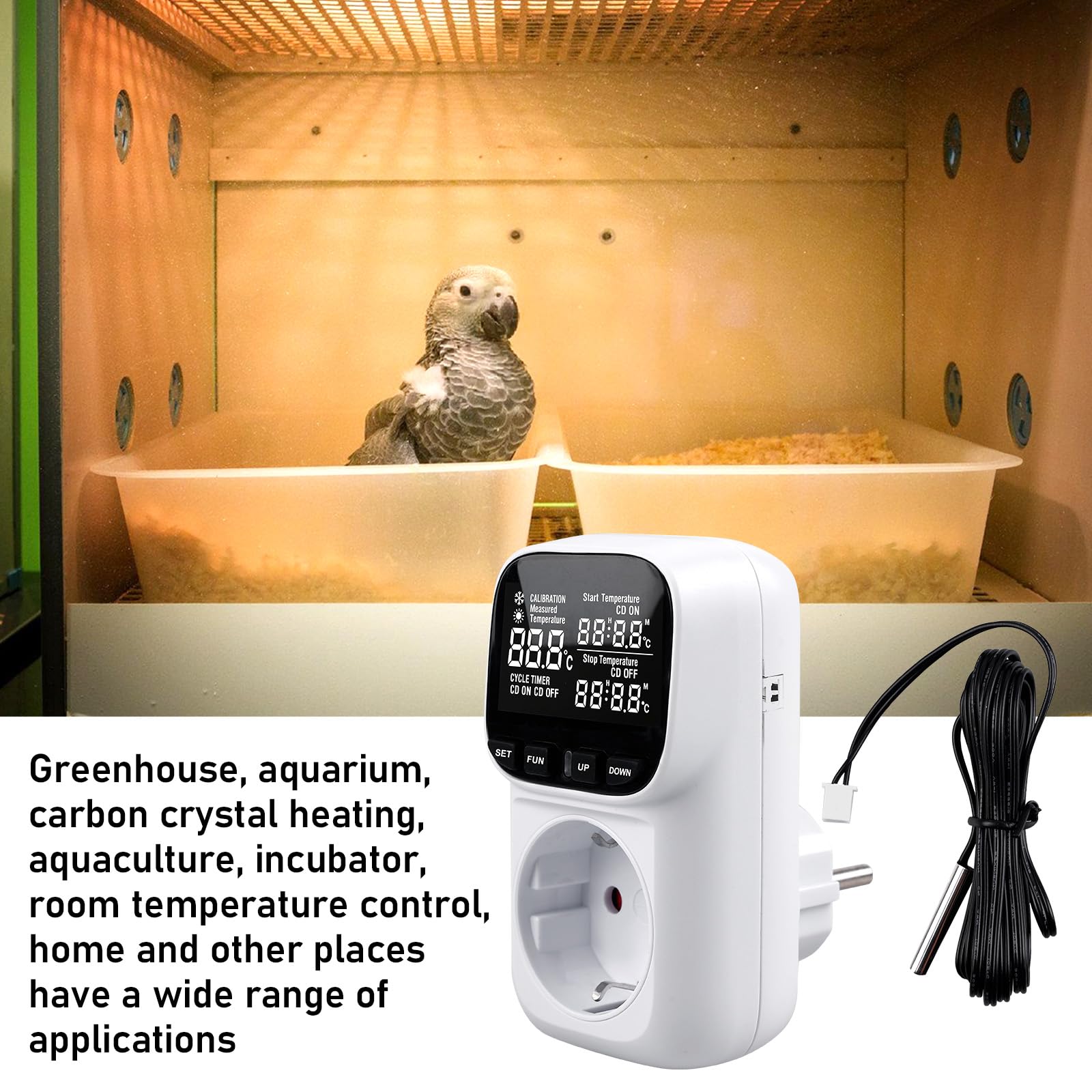 Temperaturregler, Digitaler Thermostat Steckdose, mit VA Bildschirm, Zeitschaltuhr Steckdose, Thermostate, Timer Steckdose, für Gewächshaus, Reptilien, Aquarium, Terrarium, Kühlschrank Fermentation