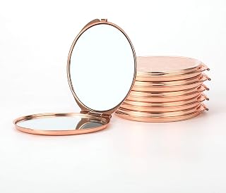Dynippy Compact Mirror Bulk Round Makeup Metal Pocket Mirror for Purses Portable Hand Mirror Double-Sided with 2 x 1x Magnification (5 Pack Rose Gold)