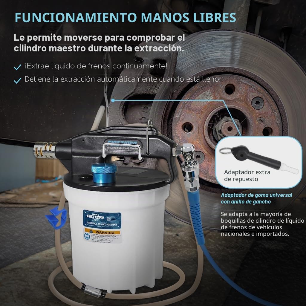FIRSTINFO Purga de Frenos Neumática 2L, Kit de Purga de Líquido de Frenos con Tubo Silicona 1,5m, Válvula Anti-Retorno, Universal Coche y Moto, A1151EU