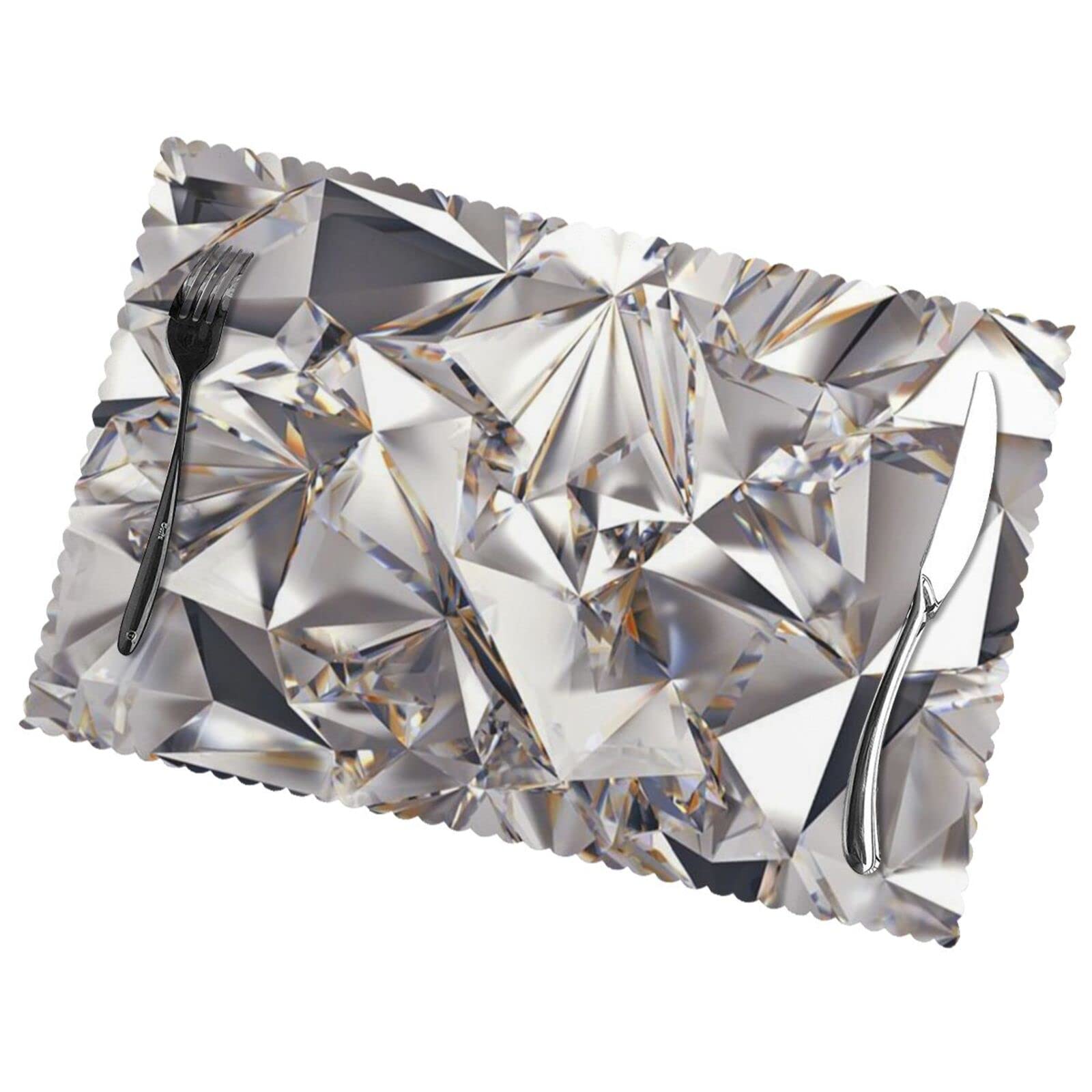 Glitter Abstract Diamond Crystal Pattern Placemats Set Of 6 Home Dining Gifts Non-Slip Table Mats Heat Resistant Table Placemats 45x30 Cm