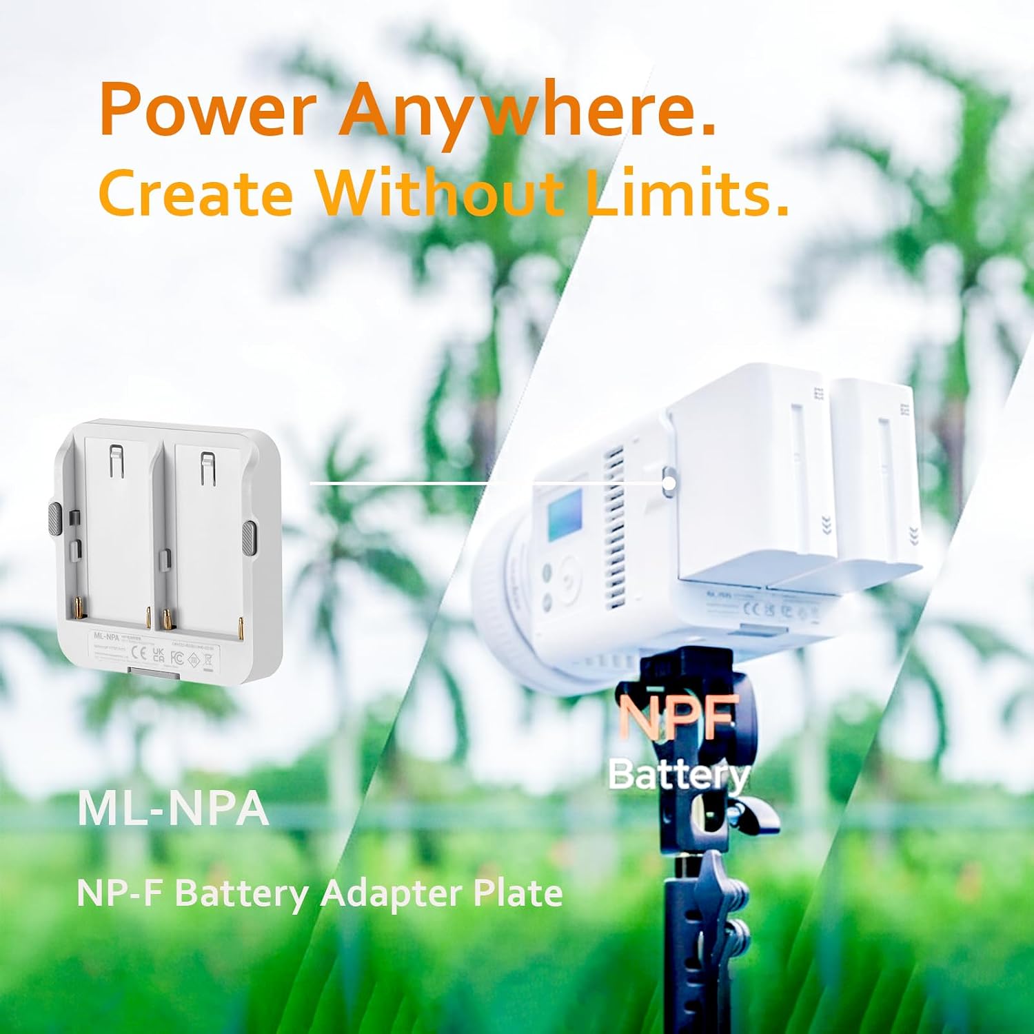 Godox ML-NPA NP-F Battery Adapter Plate for ML80Bi and ML150Bi Bi-Color LED Video Lights, Enables Dual NP-F970 Battery Power for Stable, Cable-Free Operation in Studio and Outdoor Shooting