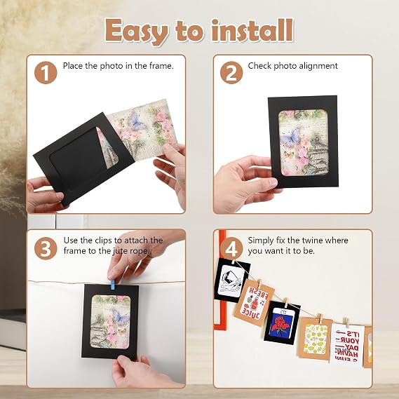 30pcs Paper Picture Frames 3x4, Cardboard Photo Frames, Hanging Picture Frames Photo String with Clips for Wall Photo Banner Photo Garland Display, 3x4