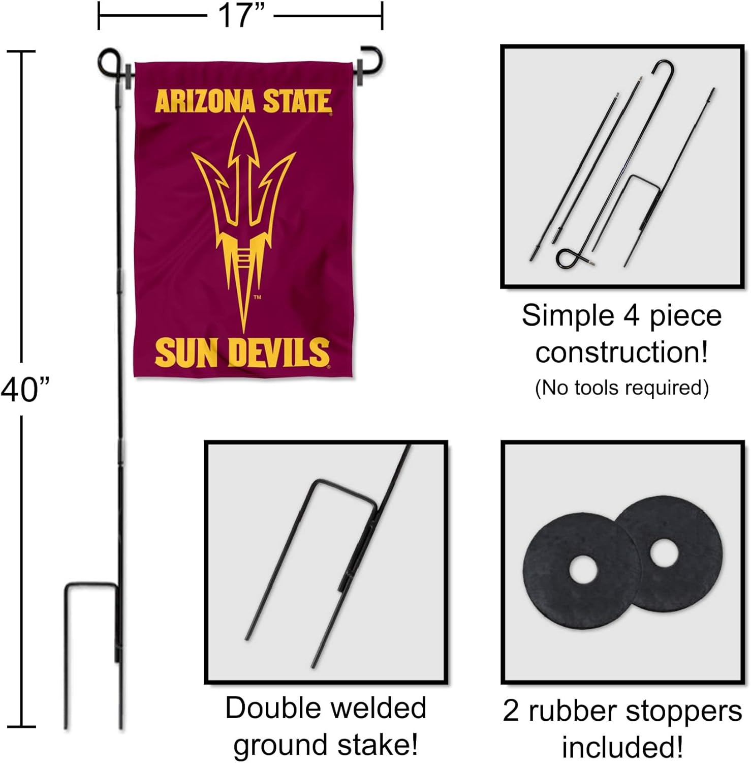 Arizona State Sun Devils Black Garden Flag with Pole Stand Holder