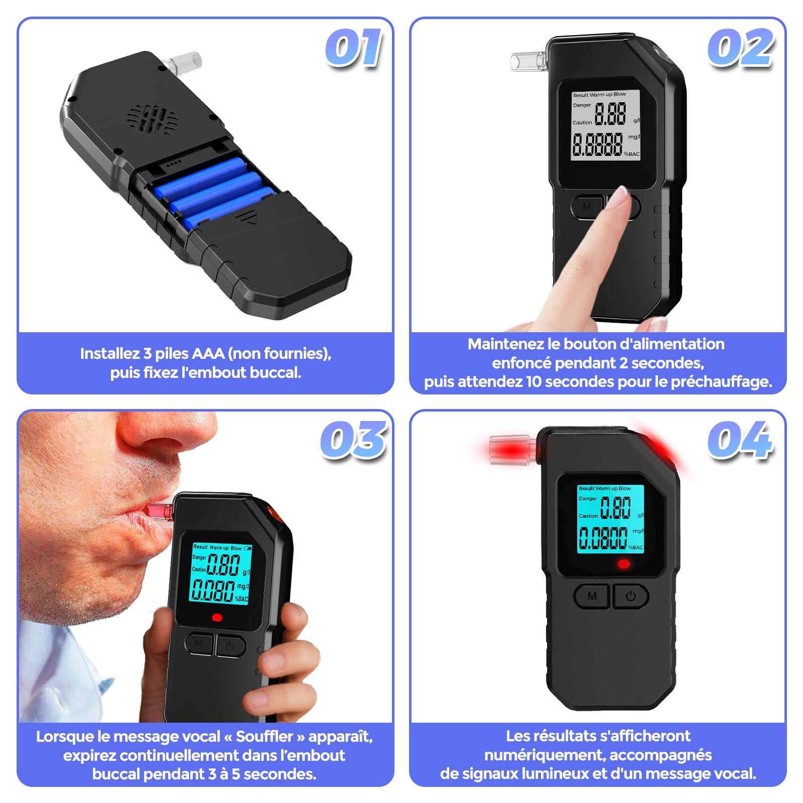Joyzan Electronique Test Ethylometre, Ethylotest Numérique de Haute Précision avec Affichage Numérique LCD éthylotest Professionnel avec 20 Embouts Buccaux Double Capteur pour Maison Ou Fêtes