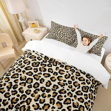 Loussiesd Women Leopard Print Bedding Set for Girls Adults Chic Cheetah Print Comforter Cover Brown Wild Animal Style Duvet Cover Room Decor Wildlife Design Bedspread Cover Double Size 3Pcs