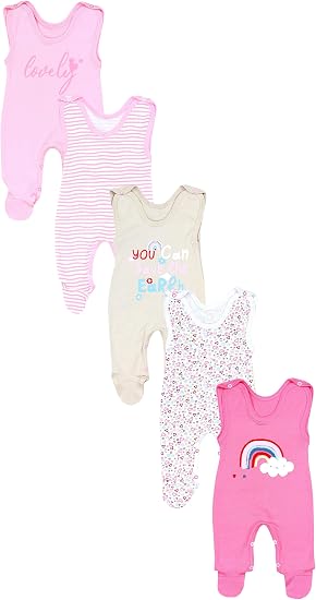 TupTam Lot 5 Combinaisons Bébé Coton Pyjama Barboteuses Imprimées - Garçon Fille