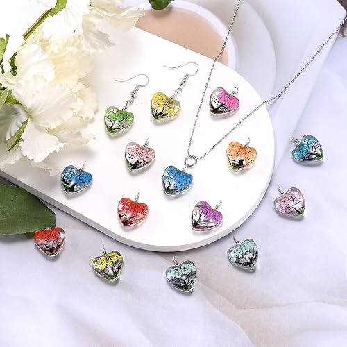 Miniatura 8 de 20 colgantes de árbol de flores secas de mariposa mixta, dijes de árbol de la vida, abalorios de vidrio transparente con encaje de flores prensadas