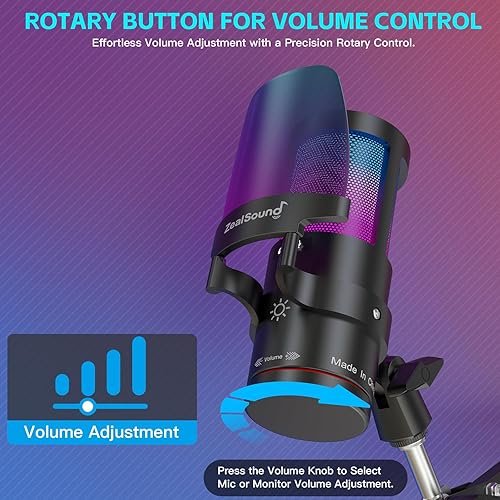 Miniatura 5 de ZealSound Micrófono USB para iPhone, micrófono de juegos con cancelación de ruido con silencio táctil, ganancia, monitoreo, brazo de micrófono USB