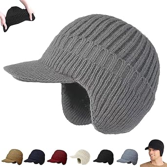 Cozy Head Beanie, Cozy Head Beanie Winter Hat with Brim and Ear Flaps, BeanieKnitted Hat with Fleece Lining