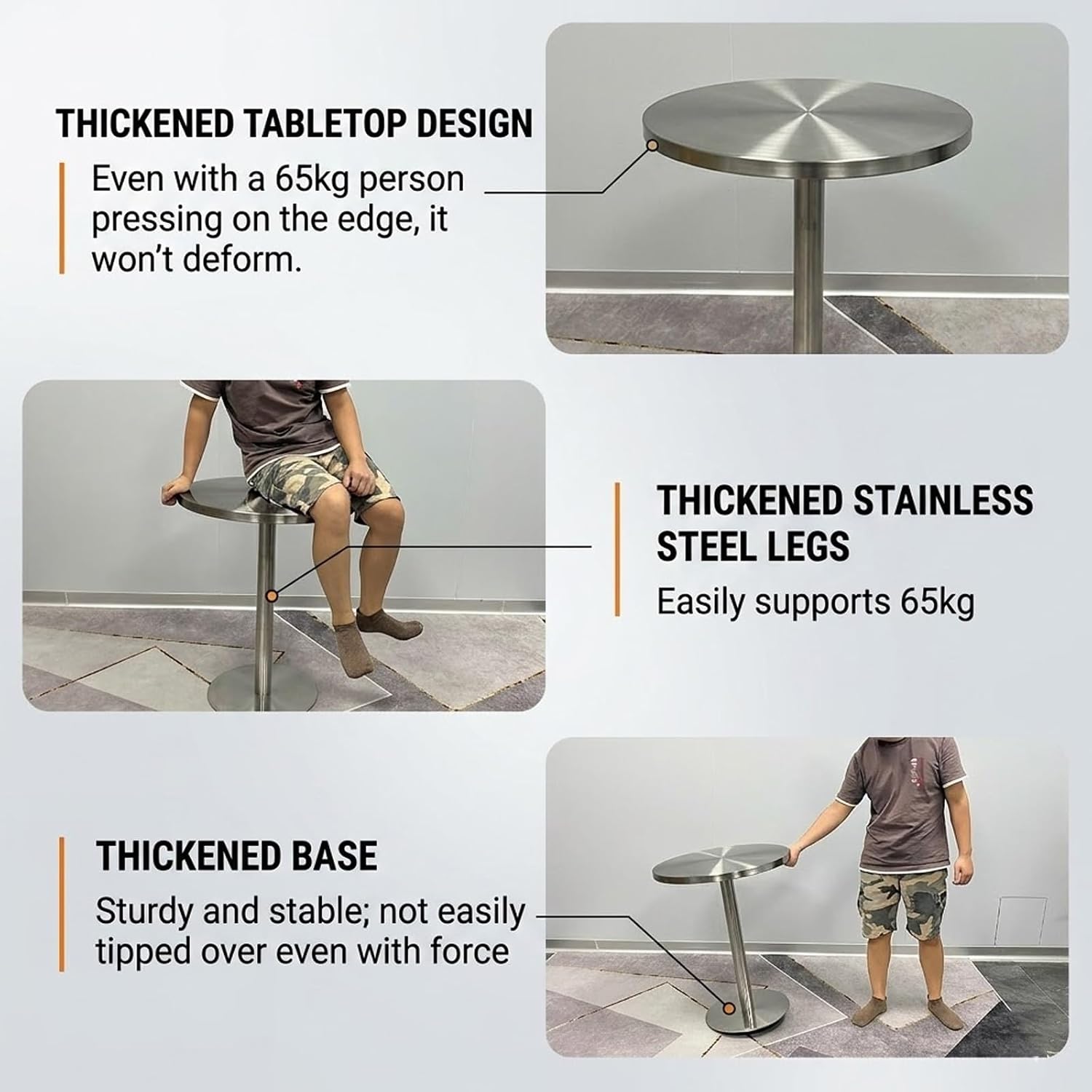 Modern Stainless Steel Round Dining Table, 4 Finishes Available, Living Room Side Table for Bar, Cafe, Restaurant, Bistro Pub(Square Silver,50cm/19.6in)