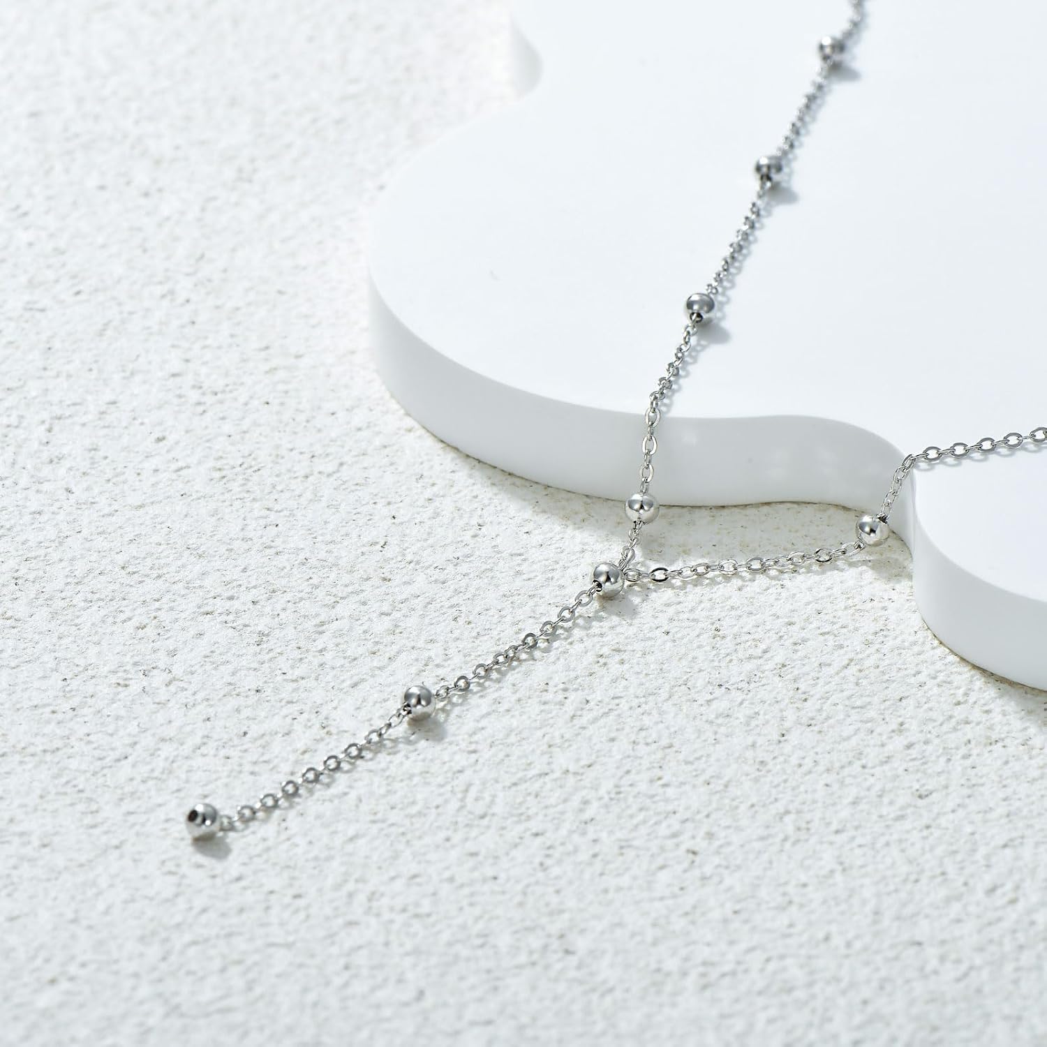 925 Sterling Silver Y-Shaped Necklace Silver Bead Y-Shaped Drop Chain Necklace Silver Bead Chain Necklace for Women