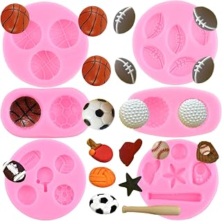 ZiXiang Ball Silicone Molds Baseball Basketball Football Golf Rugby Table Tennis Fondant Mold For Sugar Cake Decorating Cupcake Topper Candy Chocolate Gum Paste Polymer Clay Set Of 6