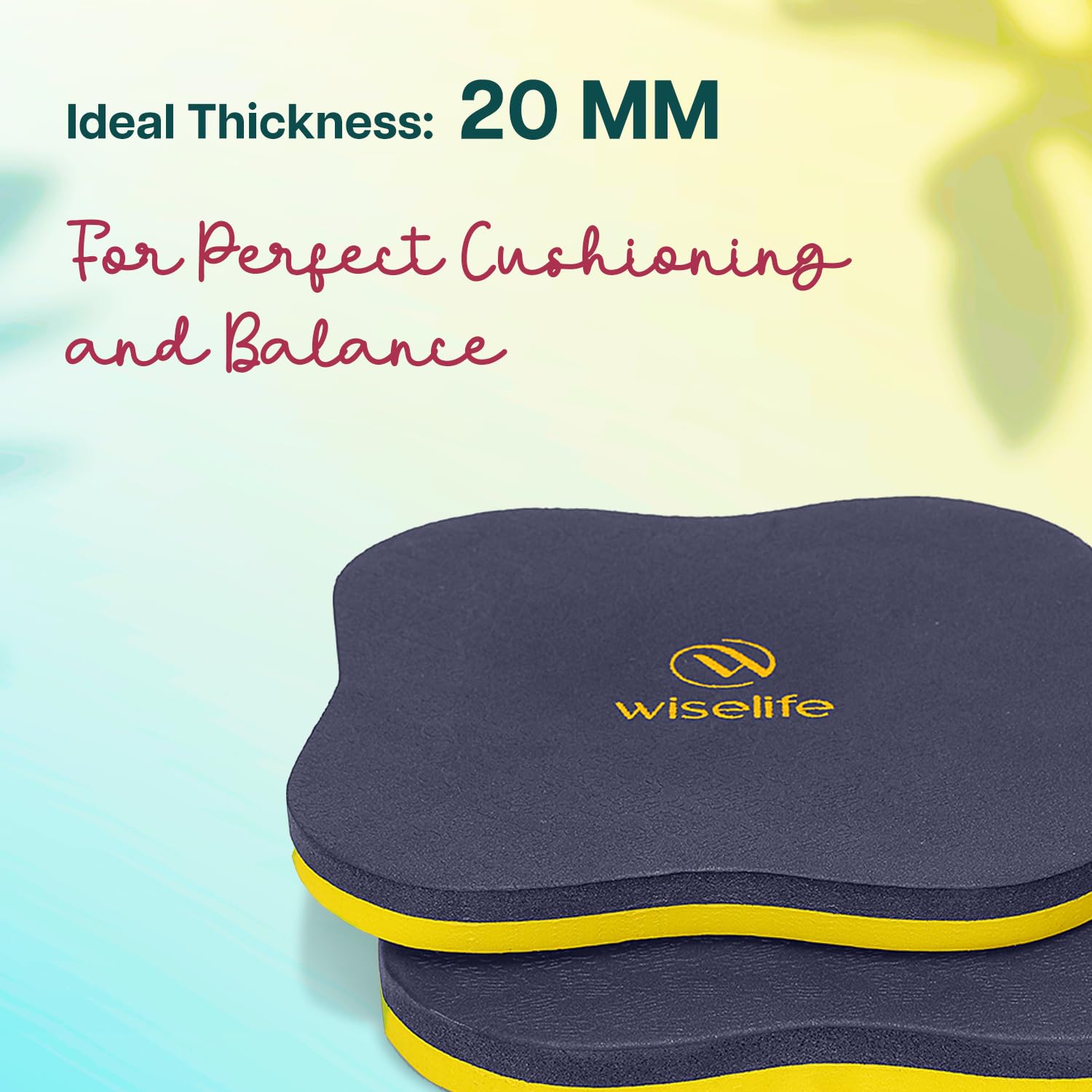 Wiselife Knee Pad | High Density Premium ECO-TPE Foam Material, Soft Surface, Kneeling Support for Yoga, Cushion for Knees, Hands, Wrists, and Elbows (Navy Blue/Yellow - Set of 2) - Image 2 thumbnail